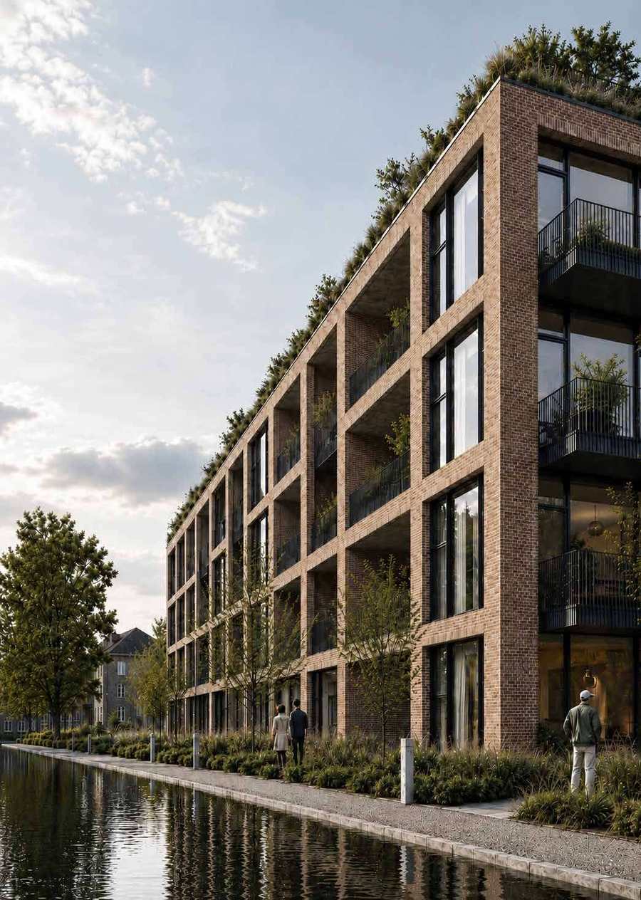 Façade des 197 logements de Corbeil-Essonnes au bord de la rivière