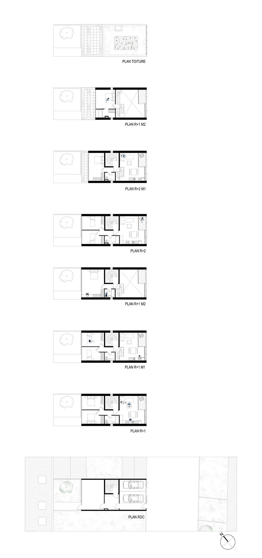 Plans des niveaux de l’immeuble 5MC, planche par étage