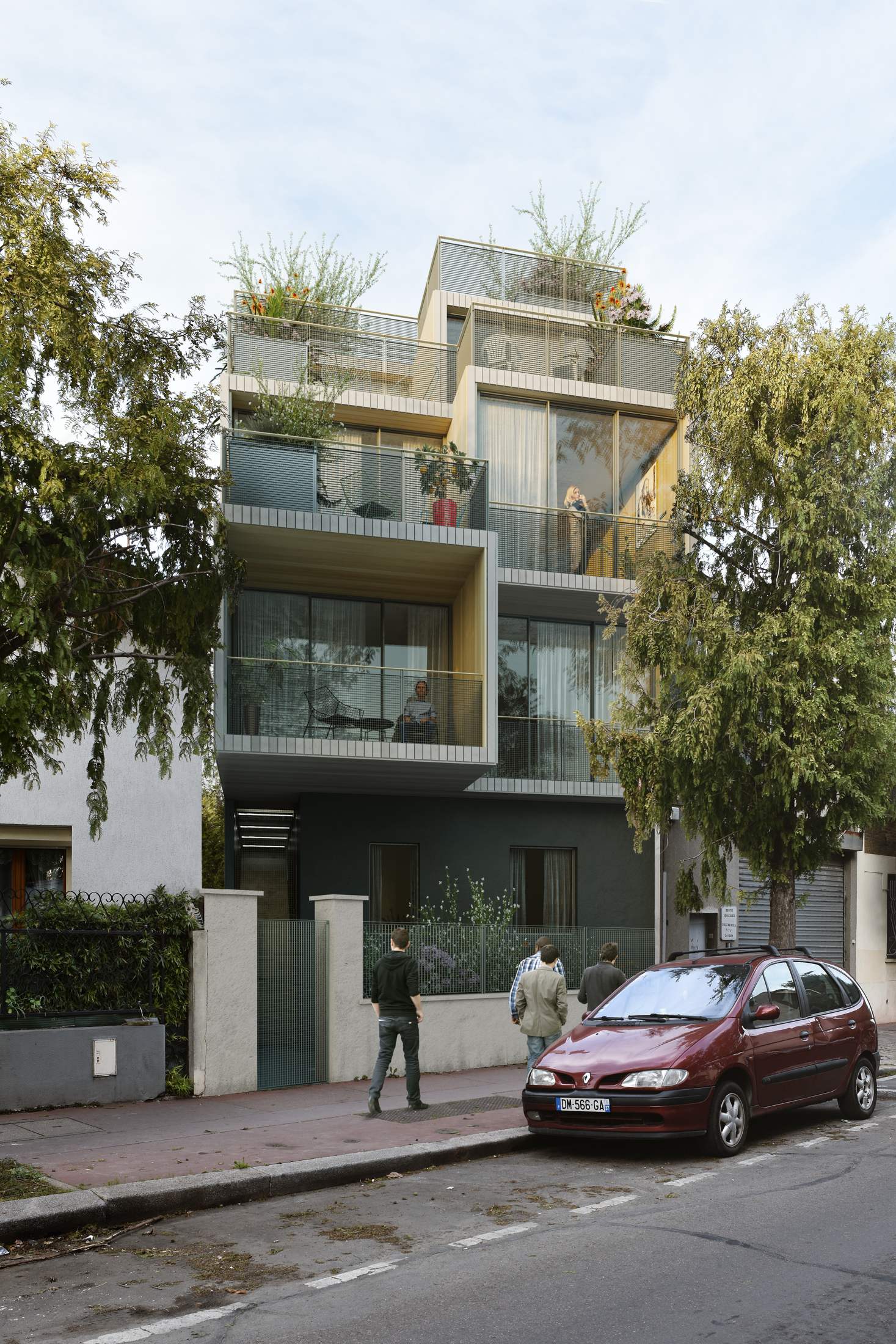 Perspective du projet Brook Villiers, immeuble de logements aux terrasses plantées, boulevard Édouard-Vaillant à Aubervilliers