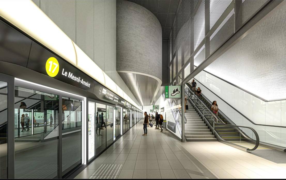Quai de la gare Charles-de-Gaulle, ligne 17 du Grand Paris Express, image Benthem Crouwel Architects