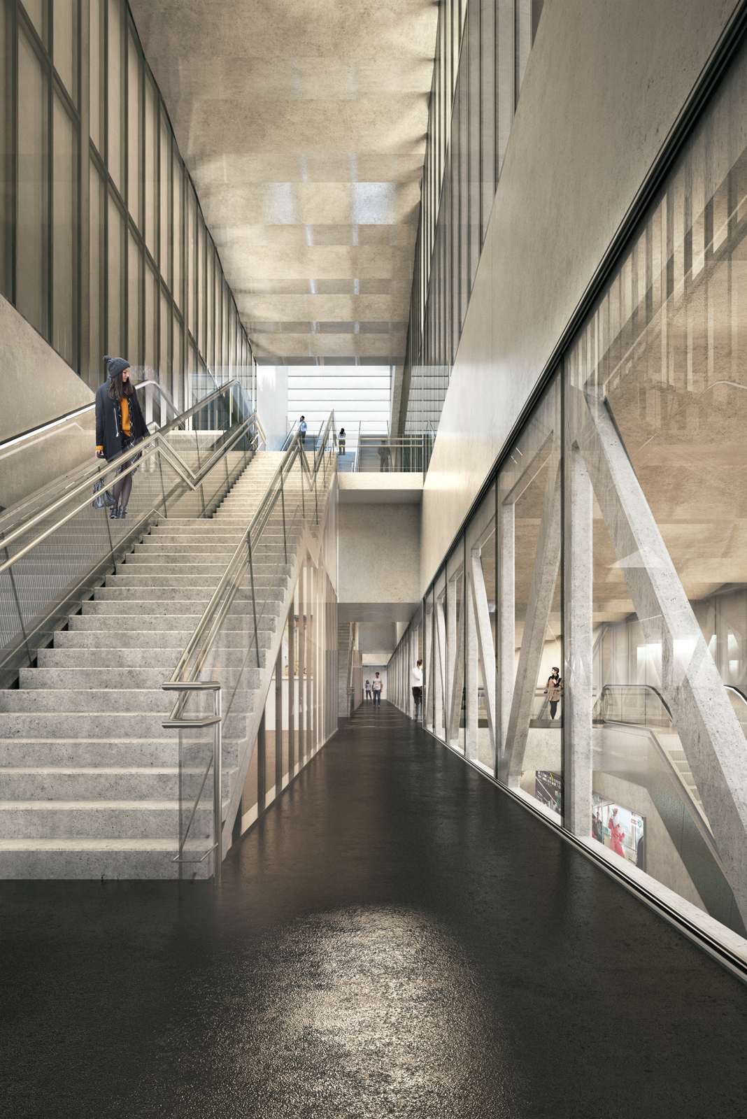 La passerelle intérieure de la gare, image Franklin Azzi Architecture
