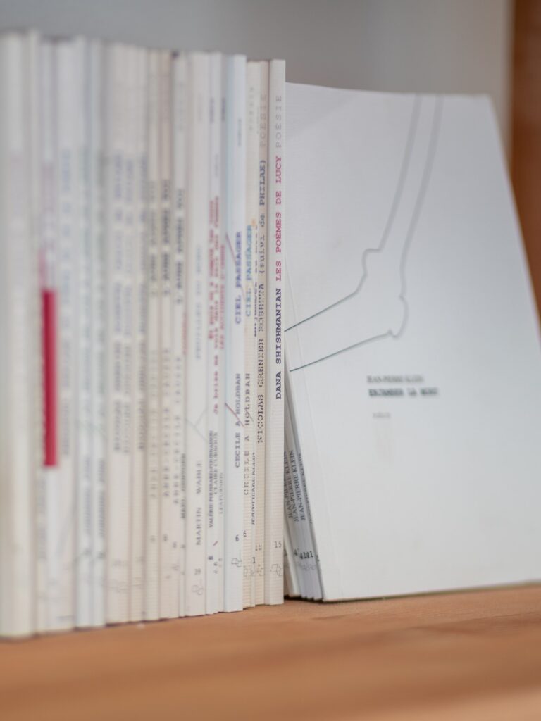 Tranches des ouvrages de la collection Portes sur le rayonnage