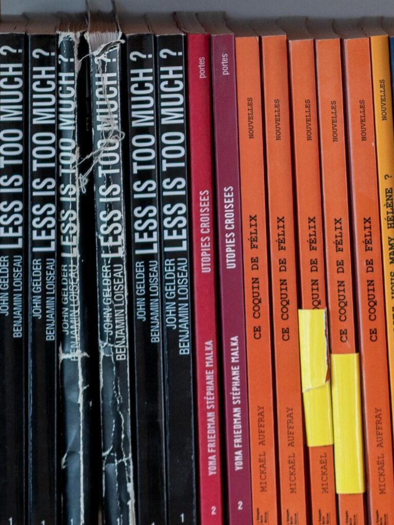 Tranches des ouvrages publiés par Benjamin Loiseau, rayonnage