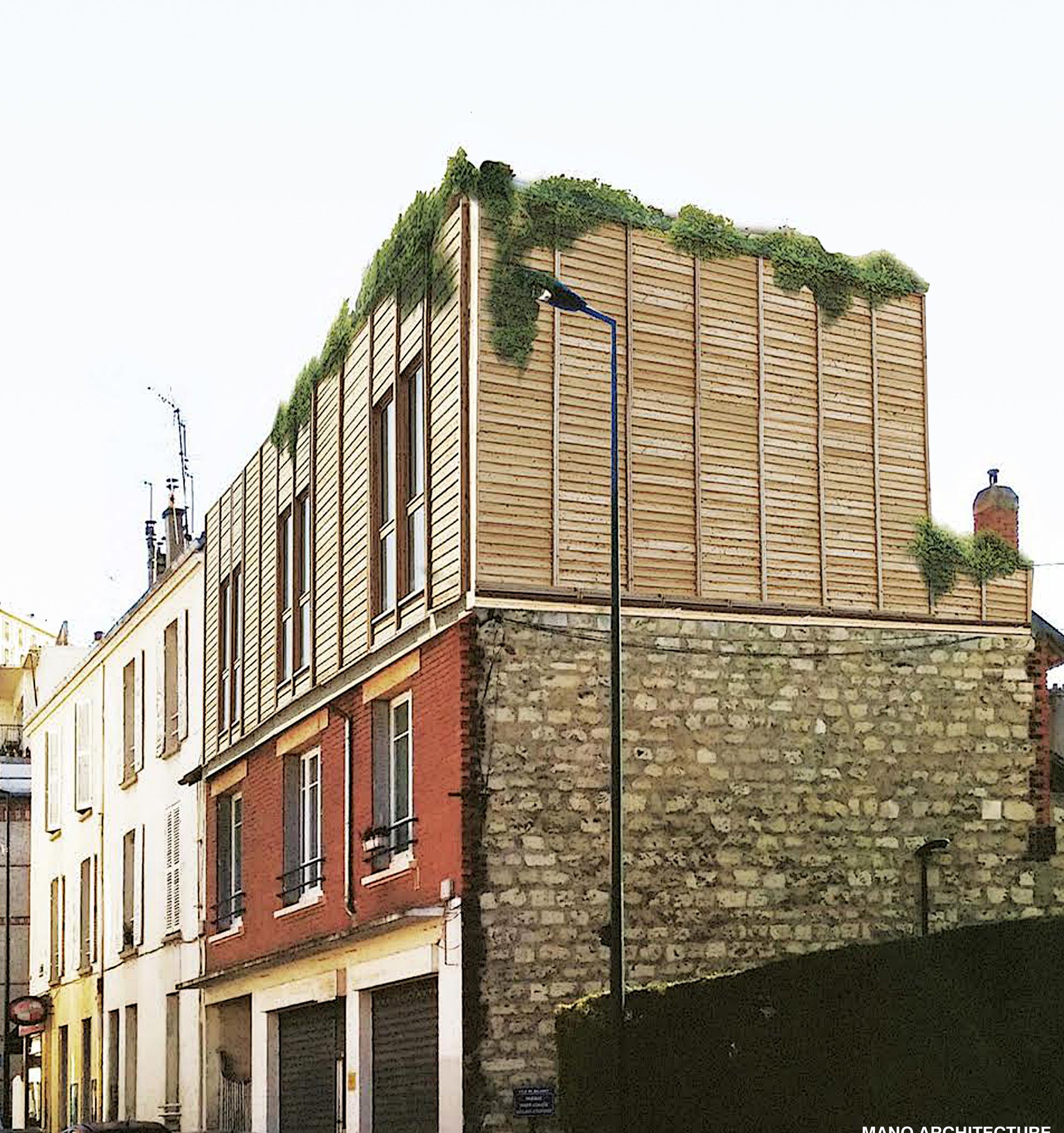 La maison d’angle et sa surélévation en bois plantée, à Malakoff