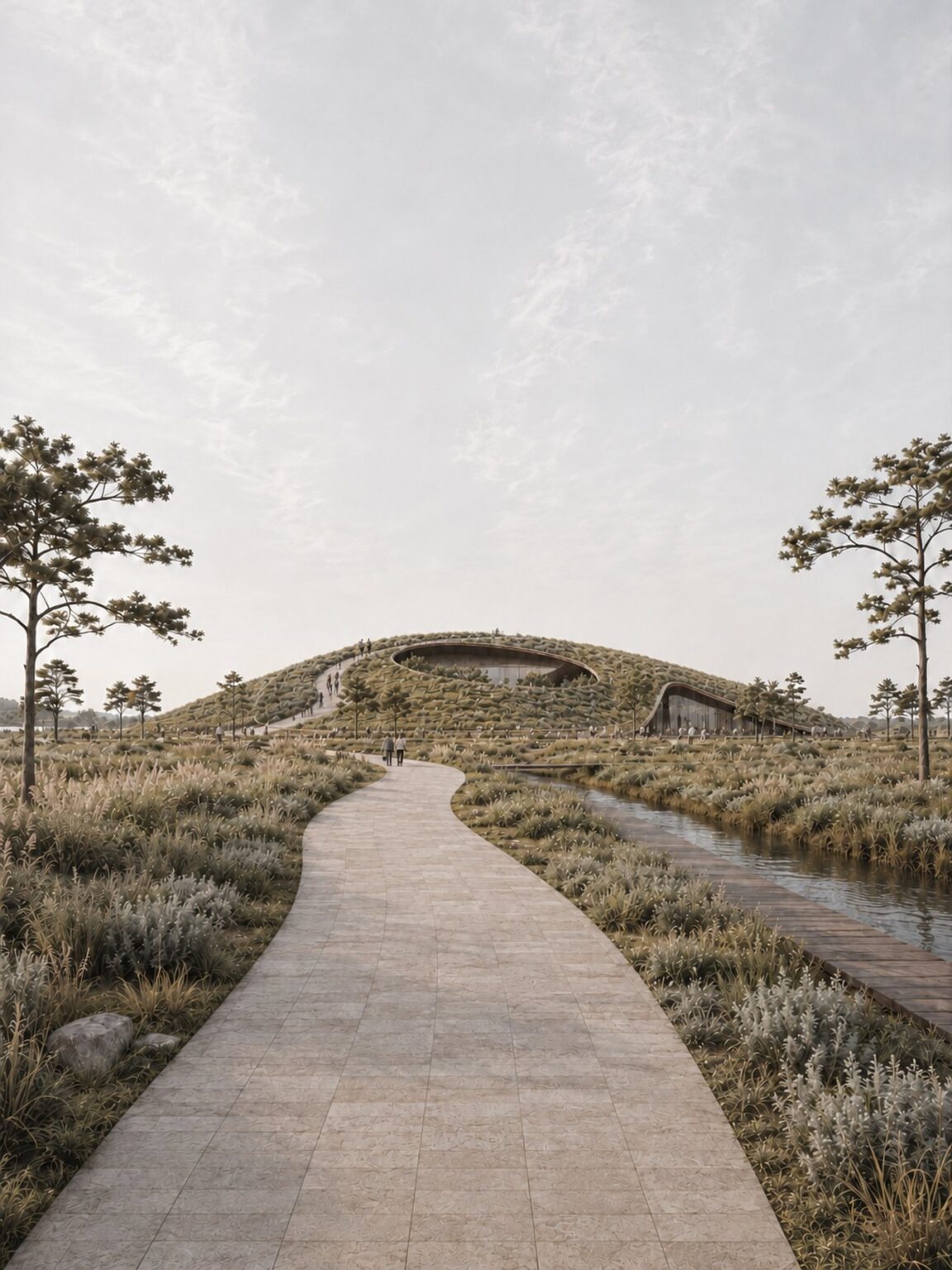 Musée du paysage à Shenzhen, couverture végétalisée accessible depuis le parc