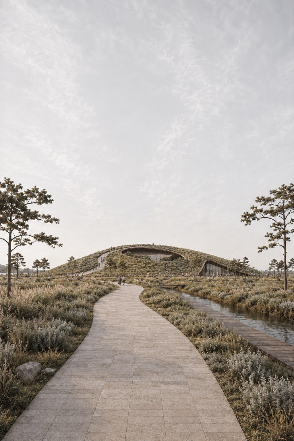Musée du paysage à Shenzhen, approche depuis le parc littoral