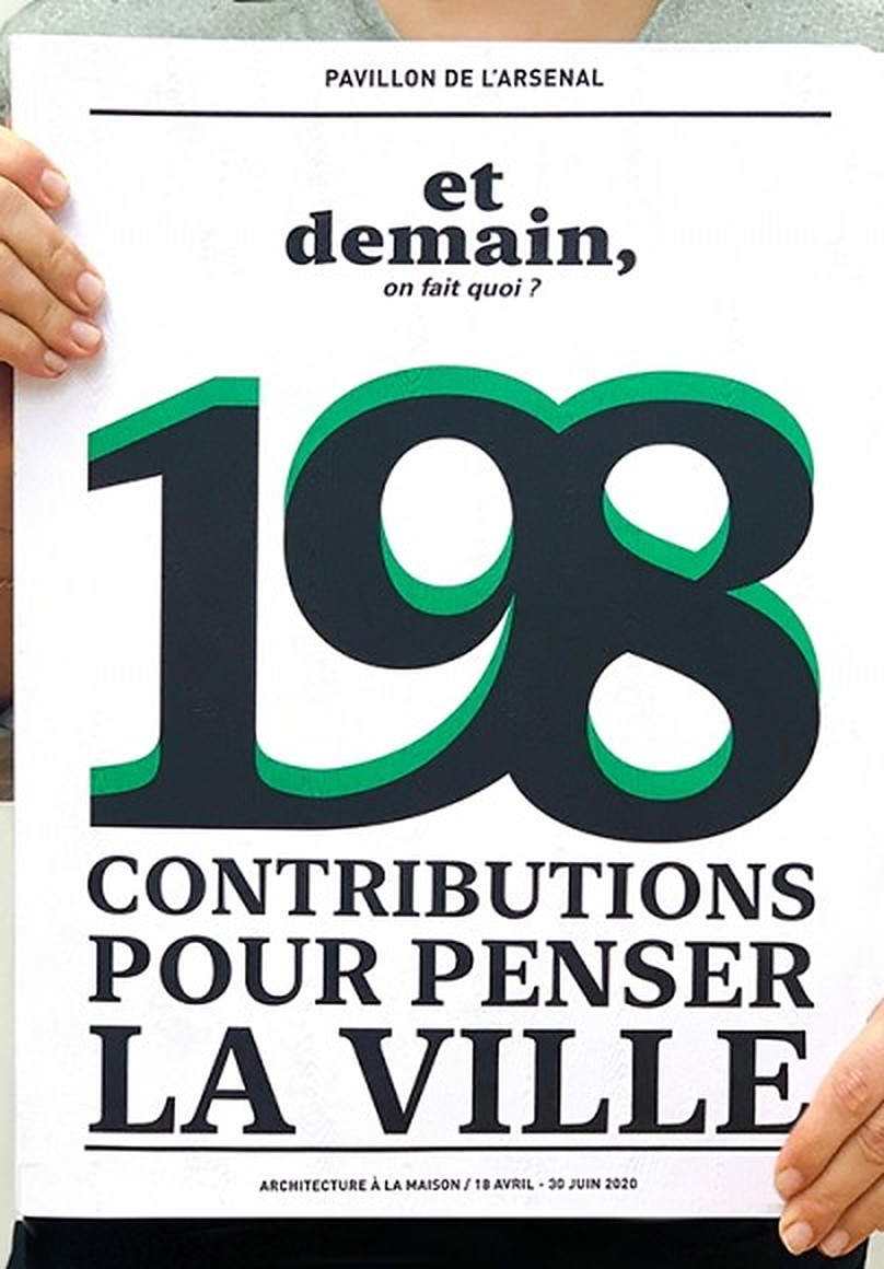 Affiche de l’ouvrage « Et demain, on fait quoi ? 198 contributions pour penser la ville », Pavillon de l’Arsenal, 2020